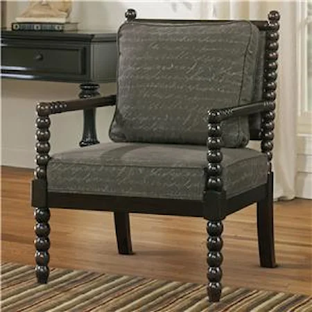 Accent Chair in Script Fabric with Spool Turned Legs and Arms